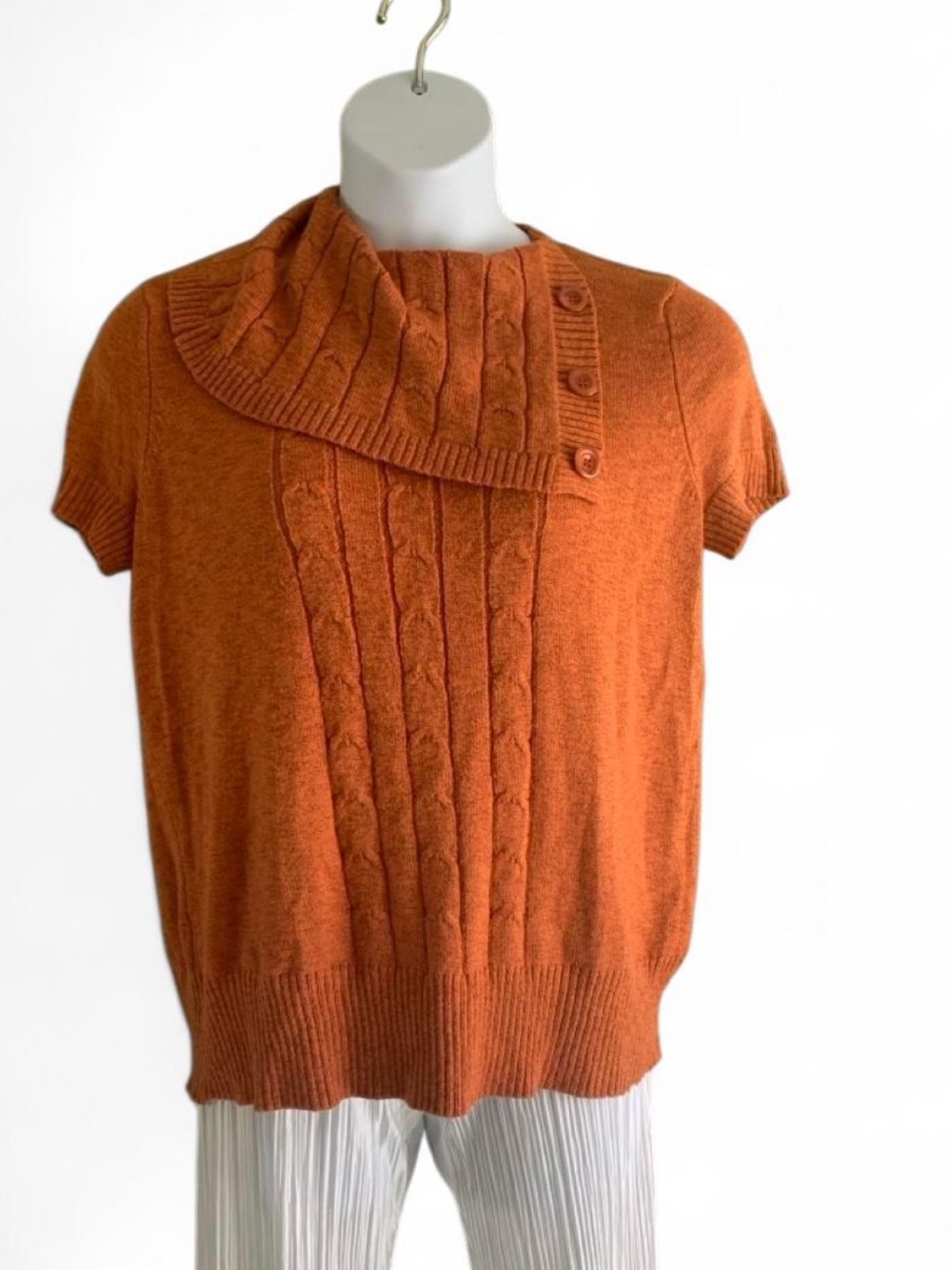 dressbarn Orange Cable-Knit Short-Sleeve Turtleneck Sweater size 14-16